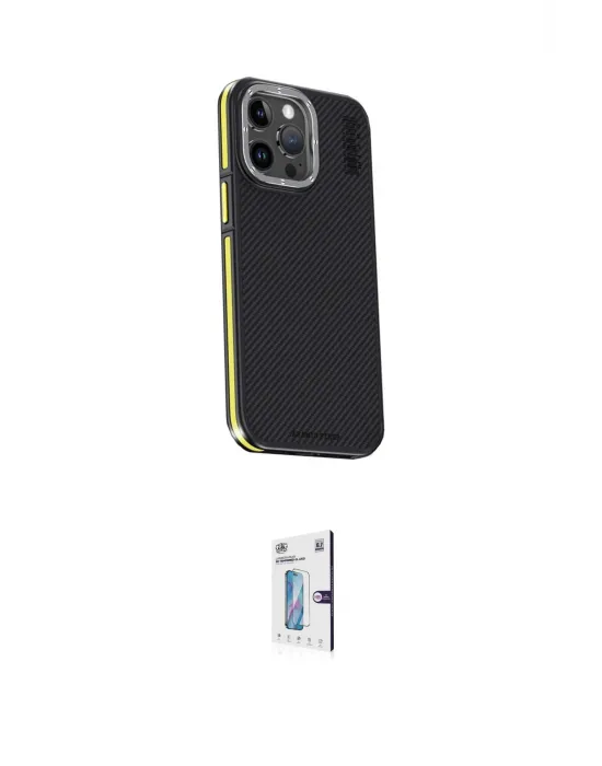 ieg™ iPhone 15 Pro Max Kılıf Kıvılcım Modern Özel Seri - Siyah Bilvis 0.18mm Plus Cam Ekran Koruyucu