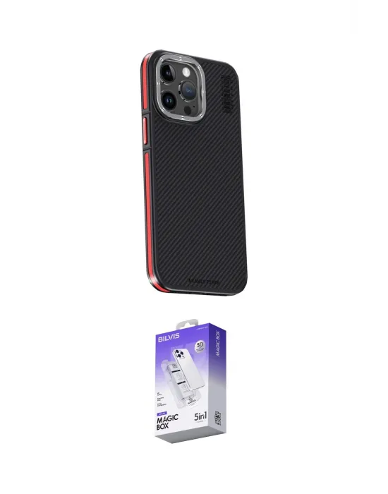 ieg™ iPhone 15 Pro Max Kılıf Kıvılcım Modern Özel Seri - Siyah Bilvis 5in1 3D Magic Cam Ekran Koruyucu