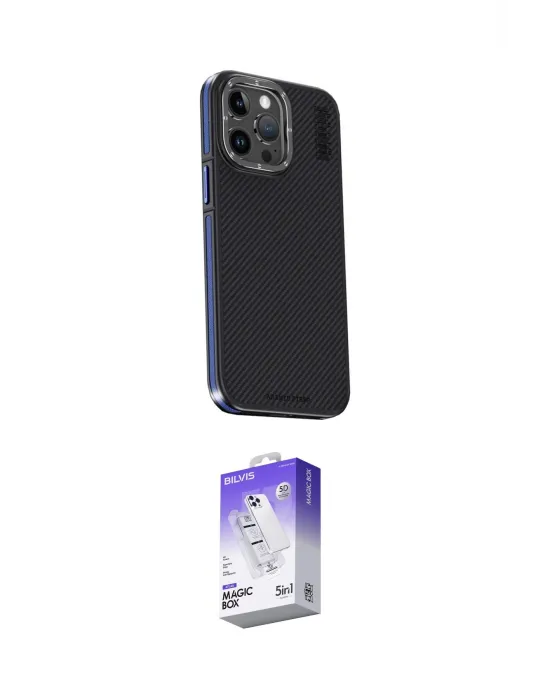 ieg™ iPhone 15 Pro Max Kılıf Kıvılcım Modern Özel Seri - Siyah Bilvis 5in1 3D Magic Cam Ekran Koruyucu