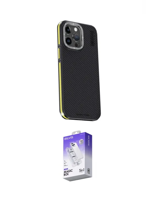 ieg™ iPhone 15 Pro Max Kılıf Kıvılcım Modern Özel Seri - Siyah Bilvis 5in1 3D Magic Cam Ekran Koruyucu