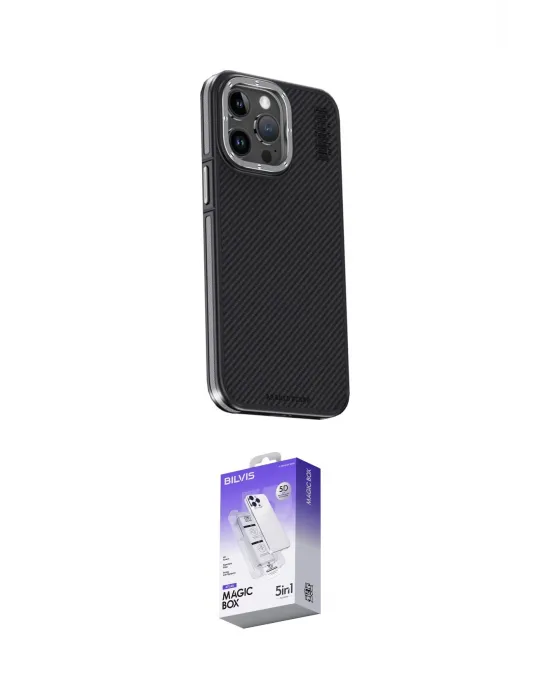 ieg™ iPhone 15 Pro Max Kılıf Kıvılcım Modern Özel Seri - Siyah Bilvis 5in1 3D Magic Cam Ekran Koruyucu