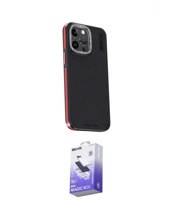 ieg™ iPhone 15 Pro Max Kılıf Kıvılcım Modern Özel Seri - Siyah Bilvis 5in1 5D Magic Hayalet Cam Ekran Koruyucu