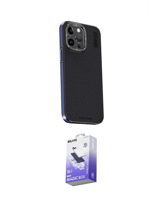 ieg™ iPhone 15 Pro Max Kılıf Kıvılcım Modern Özel Seri - Siyah Bilvis 5in1 5D Magic Hayalet Cam Ekran Koruyucu