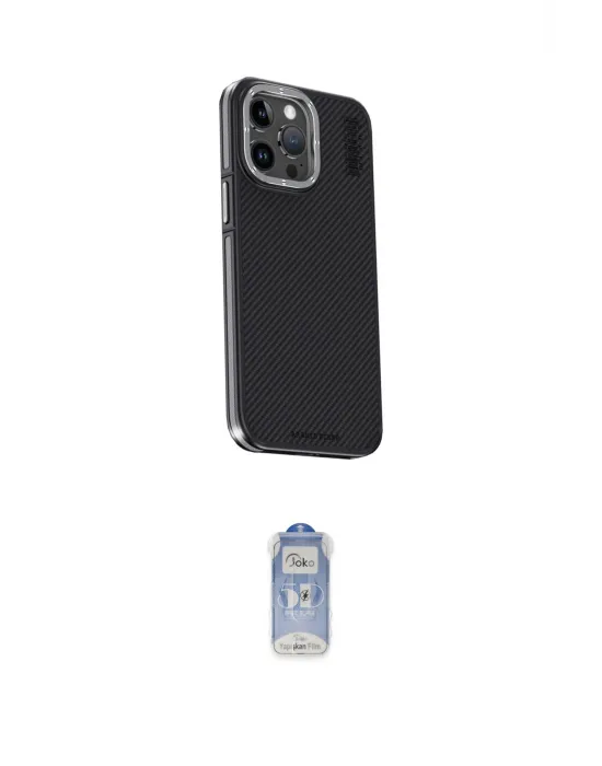 ieg™ iPhone 15 Pro Max Kılıf Kıvılcım Modern Özel Seri - Siyah Joko Magic 5D Cam