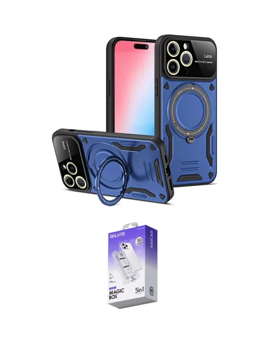 ieg™ iPhone 15 Pro Max Kılıf Kıvılcım Modern Serisi - Siyah Bilvis 5in1 3D Magic Cam Ekran Koruyucu