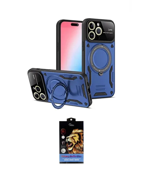ieg™ iPhone 15 Pro Max Kılıf Kıvılcım Modern Serisi - Siyah Buffer Hayalet Cam Ekran Koruyucu