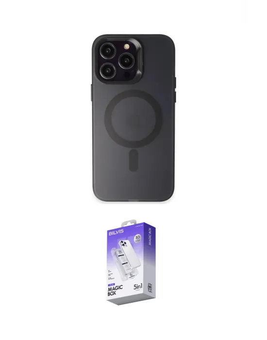 ieg™ iPhone 15 Pro Max Kılıf Kozmos Çizgi Prime - Siyah Bilvis 5in1 3D Magic Cam Ekran Koruyucu