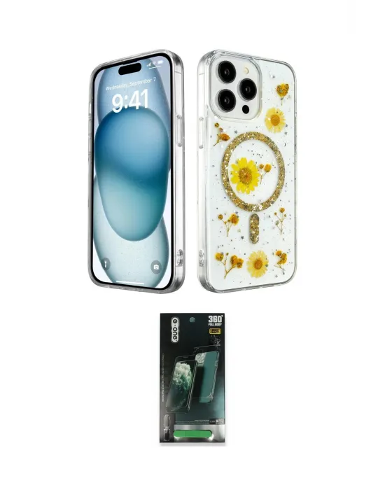 ieg™ iPhone 15 Pro Max Kılıf Kozmos Doku - Siyah 360 Mat Full Body Arka Koruyucu