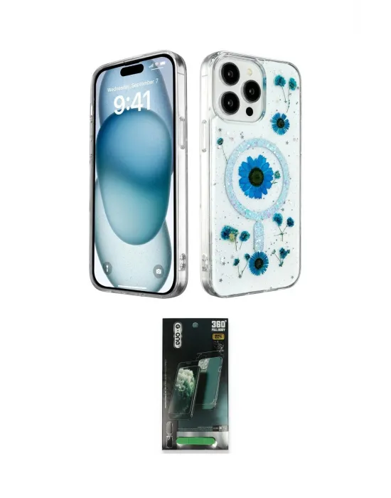 ieg™ iPhone 15 Pro Max Kılıf Kozmos Doku - Siyah 360 Mat Full Body Arka Koruyucu