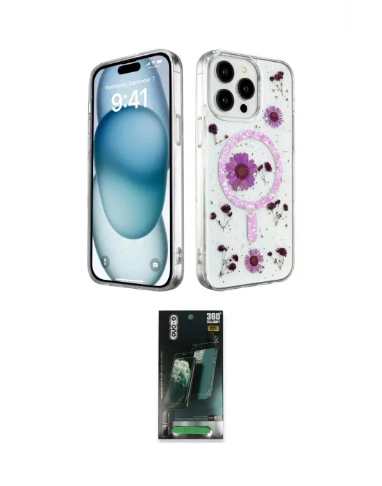 ieg™ iPhone 15 Pro Max Kılıf Kozmos Doku - Siyah 360 Mat Full Body Arka Koruyucu