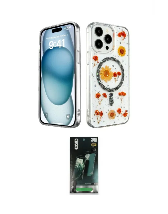 ieg™ iPhone 15 Pro Max Kılıf Kozmos Doku - Siyah 360 Mat Full Body Arka Koruyucu
