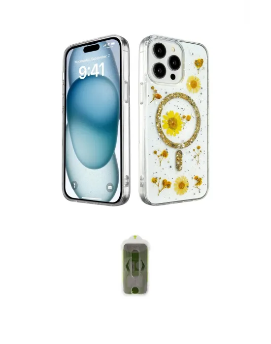 ieg™ iPhone 15 Pro Max Kılıf Kozmos Doku - Siyah Joko Magic 5D Hayalet Cam