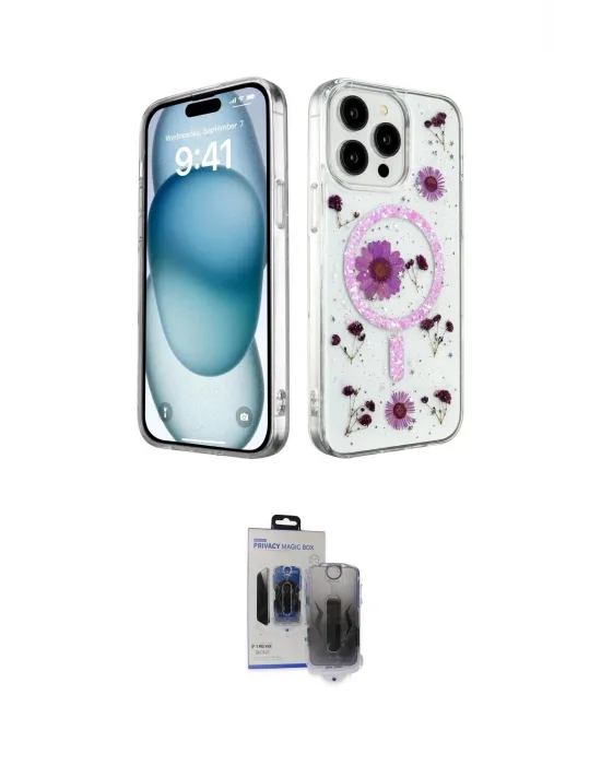 ieg™ iPhone 15 Pro Max Kılıf Kozmos Doku - Siyah Vanessa Magic Hayalet Cam