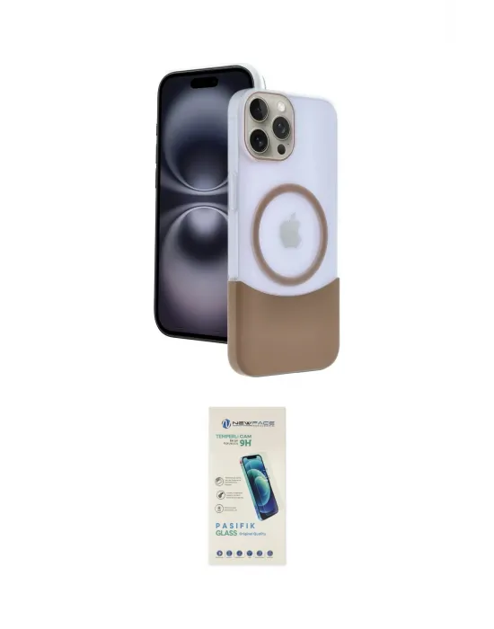 ieg™ iPhone 15 Pro Max Kılıf Kozmos Form Özel Seri - Şeffaf Pasifik Cam Ekran Koruyucu