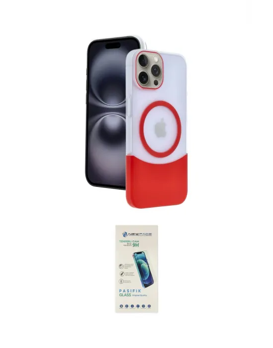 ieg™ iPhone 15 Pro Max Kılıf Kozmos Form Özel Seri - Şeffaf Pasifik Cam Ekran Koruyucu