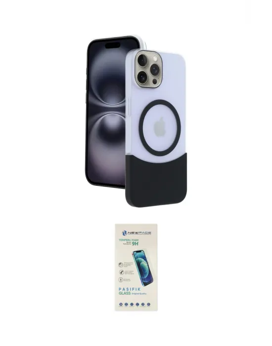 ieg™ iPhone 15 Pro Max Kılıf Kozmos Form Özel Seri - Şeffaf Pasifik Cam Ekran Koruyucu