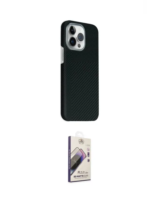 ieg™ iPhone 15 Pro Max Kılıf Kozmos Klasik Prime - Siyah Bilvis 3D Mat Cam Ekran Koruyucu