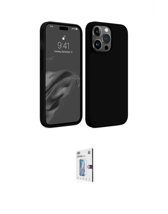 ieg™ iPhone 15 Pro Max Kılıf Kozmos Yansıma Özel Seri - Siyah Bilvis 0.18mm Plus Cam Ekran Koruyucu