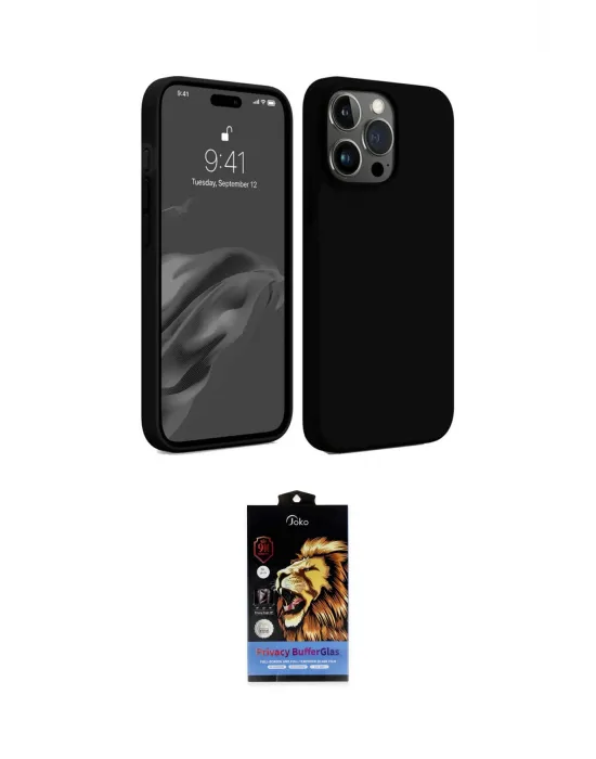 ieg™ iPhone 15 Pro Max Kılıf Kozmos Yansıma Özel Seri - Siyah Buffer Hayalet Cam Ekran Koruyucu