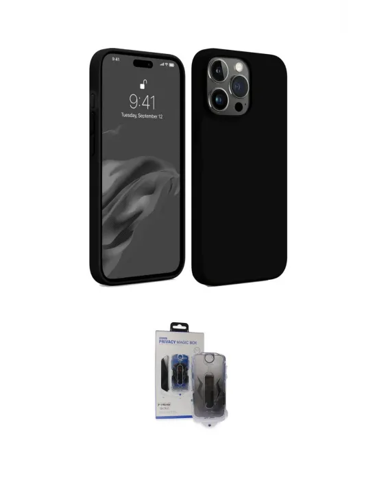 ieg™ iPhone 15 Pro Max Kılıf Kozmos Yansıma Özel Seri - Siyah Vanessa Magic Hayalet Cam