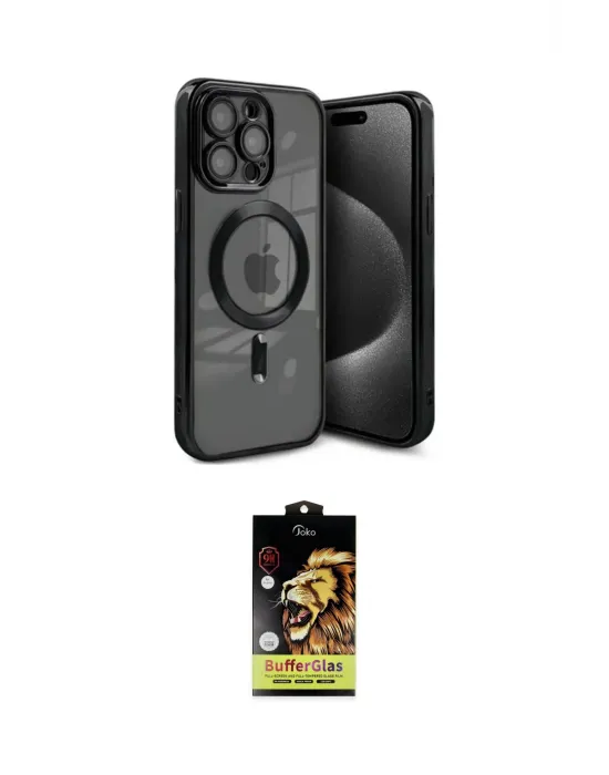 ieg™ iPhone 15 Pro Max Kılıf Nova Işık Özel Seri - Siyah Buffer Cam Ekran Koruyucu