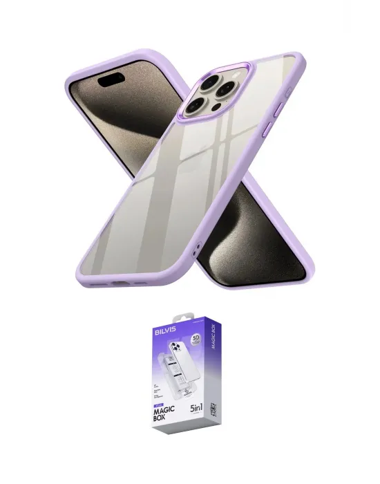 ieg™ iPhone 15 Pro Max Kılıf Nova Işık Serisi - Siyah Bilvis 5in1 3D Magic Cam Ekran Koruyucu