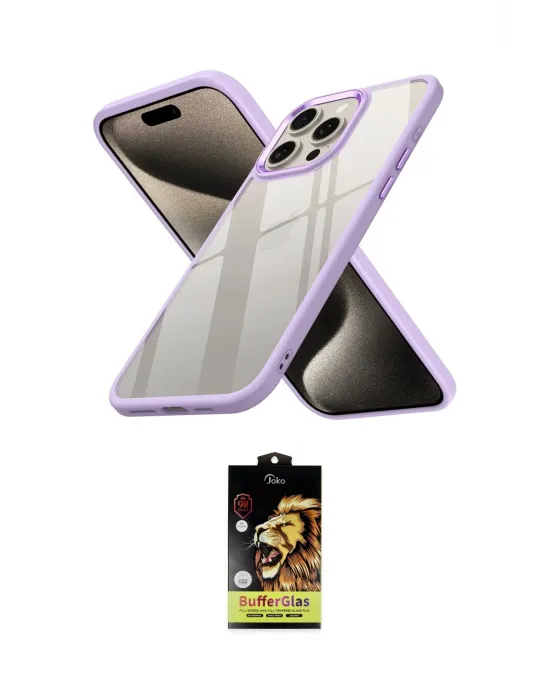 ieg™ iPhone 15 Pro Max Kılıf Nova Işık Serisi - Siyah Buffer Cam Ekran Koruyucu