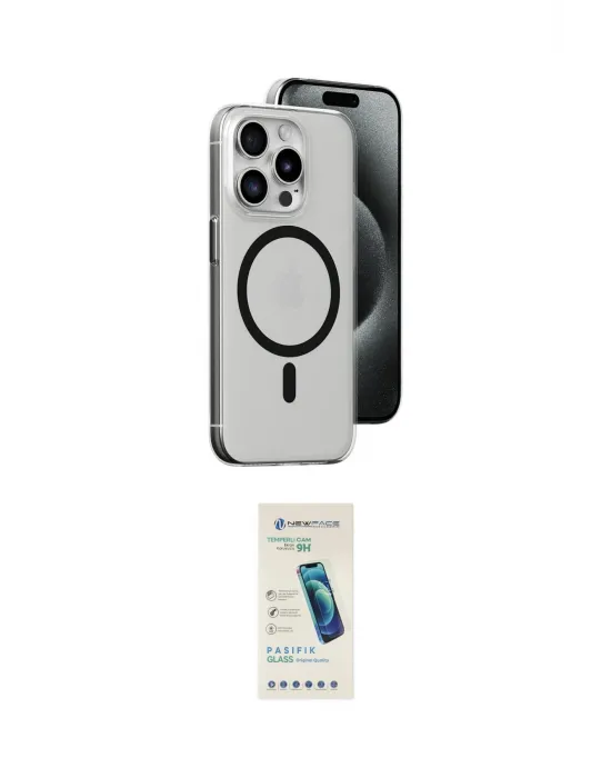 ieg™ iPhone 15 Pro Max Kılıf Odak Form Özel Seri - Şeffaf Pasifik Cam Ekran Koruyucu