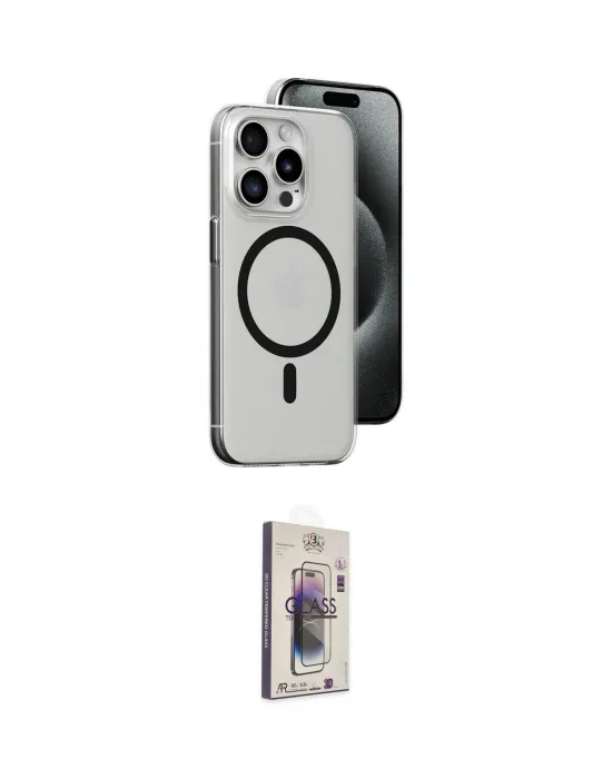 ieg™ iPhone 15 Pro Max Kılıf Odak Form Özel Seri - Siyah Bilvis 3D Cam Ekran Koruyucu