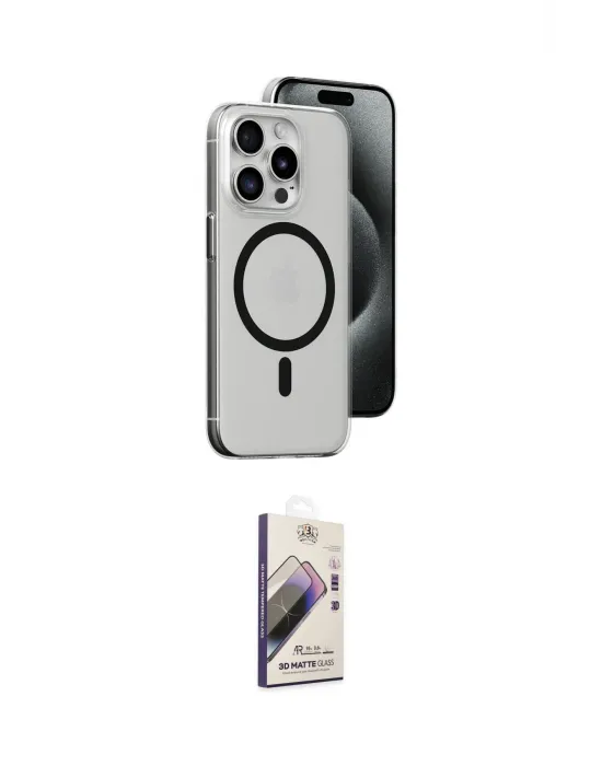ieg™ iPhone 15 Pro Max Kılıf Odak Form Özel Seri - Siyah Bilvis 3D Mat Cam Ekran Koruyucu