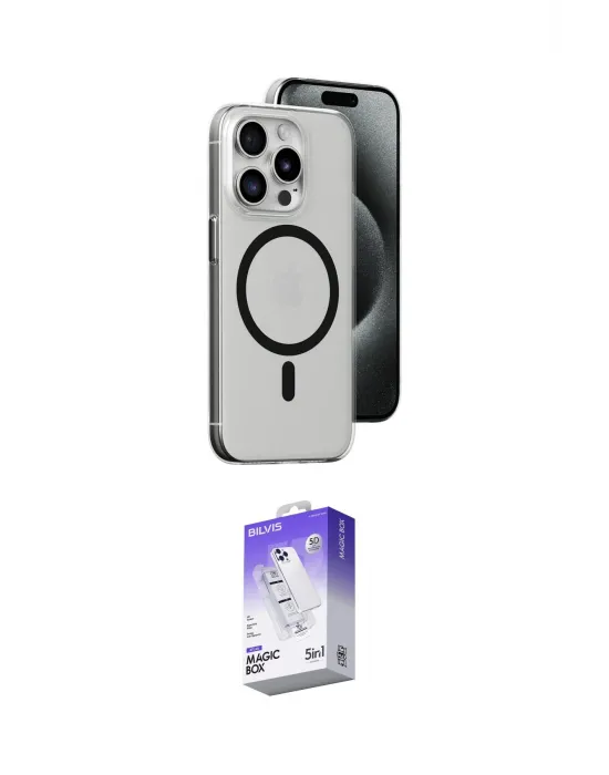 ieg™ iPhone 15 Pro Max Kılıf Odak Form Özel Seri - Siyah Bilvis 5in1 3D Magic Cam Ekran Koruyucu
