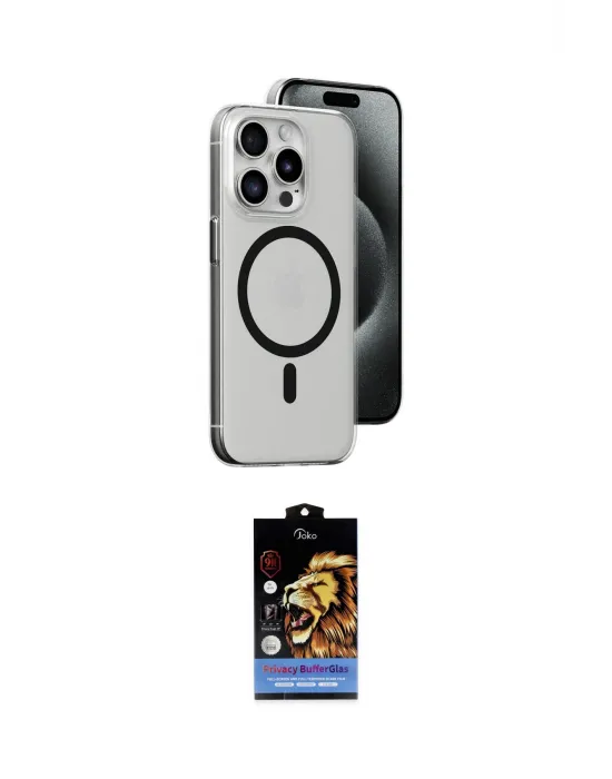 ieg™ iPhone 15 Pro Max Kılıf Odak Form Özel Seri - Siyah Buffer Hayalet Cam Ekran Koruyucu
