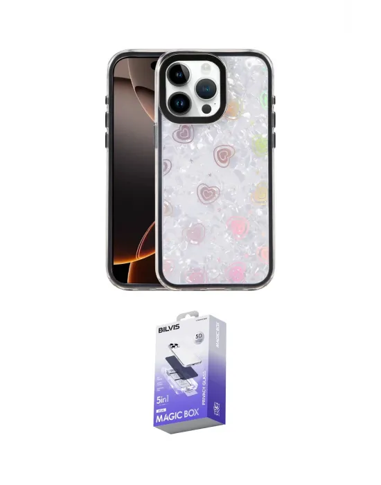 ieg™ iPhone 15 Pro Max Kılıf Odak Prime - Siyah Bilvis 5in1 5D Magic Hayalet Cam Ekran Koruyucu