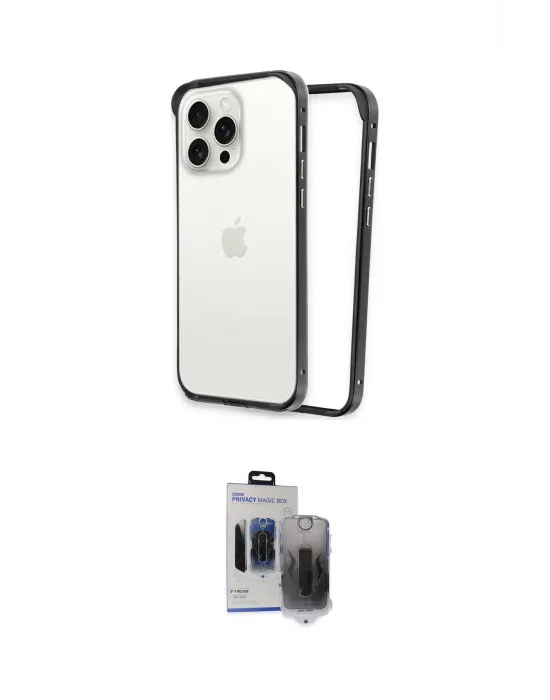 ieg™ iPhone 15 Pro Max Kılıf Pusula Asil Koleksiyonu - Siyah Vanessa Magic Hayalet Cam