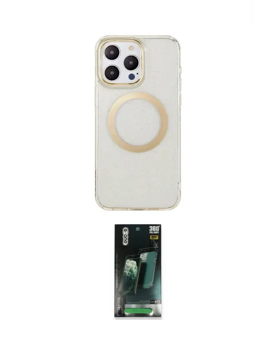ieg™ iPhone 15 Pro Max Kılıf Pusula Form - Şeffaf 360 Full Body Arka Koruyucu