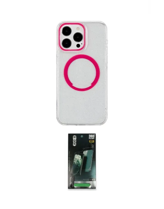 ieg™ iPhone 15 Pro Max Kılıf Pusula Form - Şeffaf 360 Full Body Arka Koruyucu