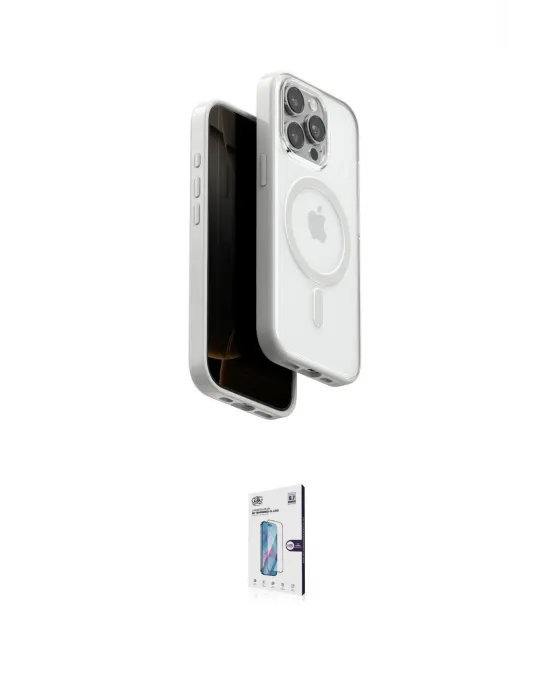 ieg™ iPhone 15 Pro Max Kılıf Pusula Form Serisi - Siyah Bilvis 0.18mm Plus Cam Ekran Koruyucu
