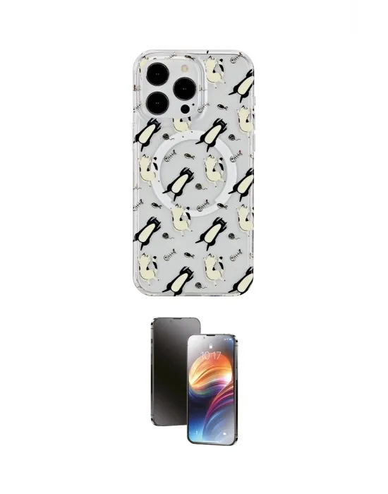 ieg™ iPhone 15 Pro Max Kılıf Pusula Form - Siyah 3D Antistatik Mat Seramik Nano Ekran Koruyucu