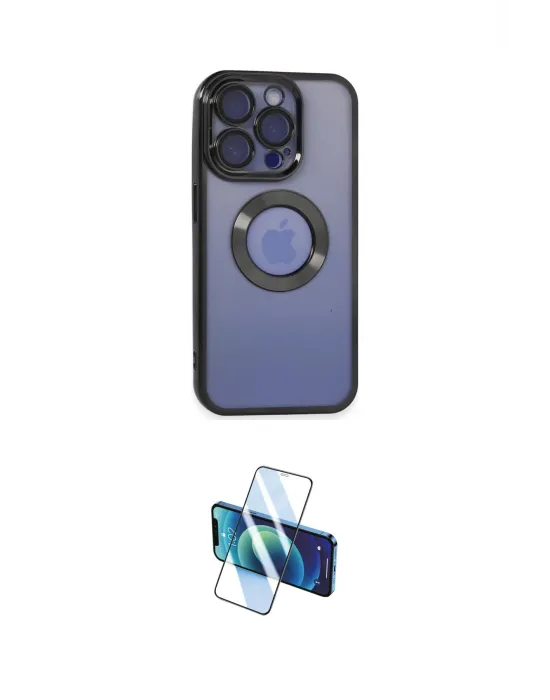 ieg™ iPhone 15 Pro Max Kılıf Pusula Form - Siyah 3D Antistatik Seramik Nano Ekran Koruyucu