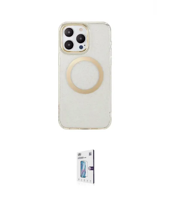 ieg™ iPhone 15 Pro Max Kılıf Pusula Form - Siyah Bilvis 0.18mm Plus Cam Ekran Koruyucu