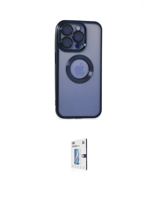 ieg™ iPhone 15 Pro Max Kılıf Pusula Form - Siyah Bilvis 0.18mm Plus Cam Ekran Koruyucu