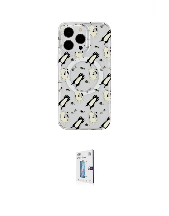 ieg™ iPhone 15 Pro Max Kılıf Pusula Form - Siyah Bilvis 0.18mm Plus Cam Ekran Koruyucu
