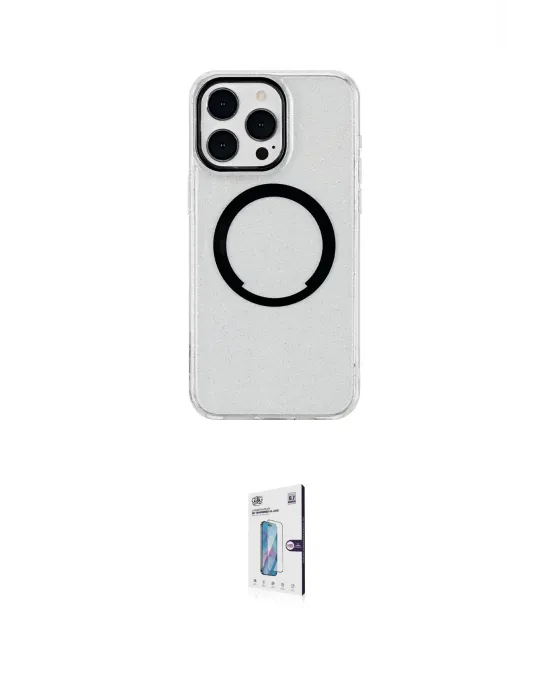 ieg™ iPhone 15 Pro Max Kılıf Pusula Form - Siyah Bilvis 0.18mm Plus Cam Ekran Koruyucu