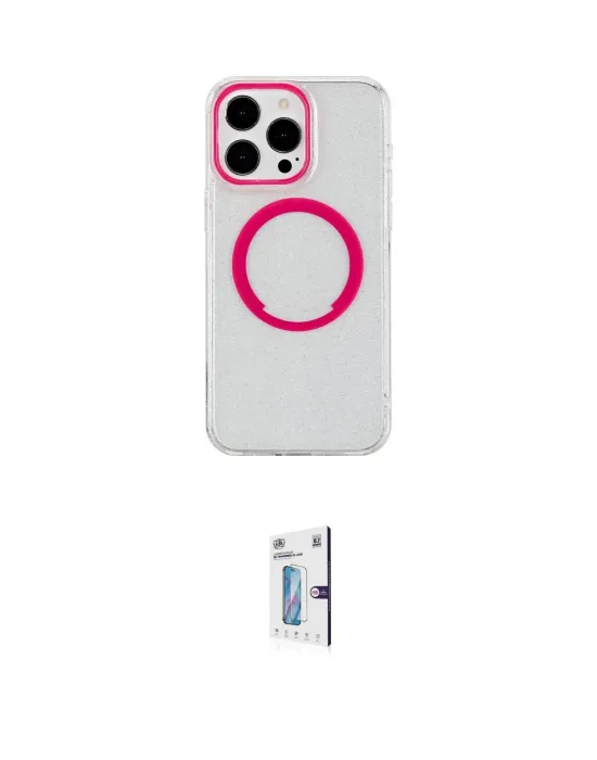 ieg™ iPhone 15 Pro Max Kılıf Pusula Form - Siyah Bilvis 0.18mm Plus Cam Ekran Koruyucu