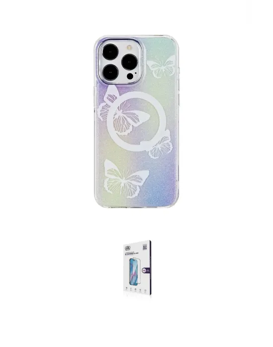 ieg™ iPhone 15 Pro Max Kılıf Pusula Form - Siyah Bilvis 0.18mm Plus Cam Ekran Koruyucu