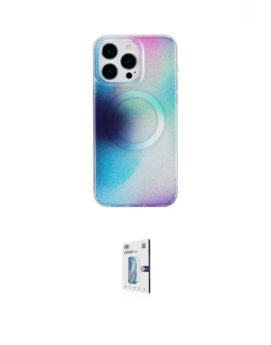 ieg™ iPhone 15 Pro Max Kılıf Pusula Form - Siyah Bilvis 0.18mm Plus Cam Ekran Koruyucu