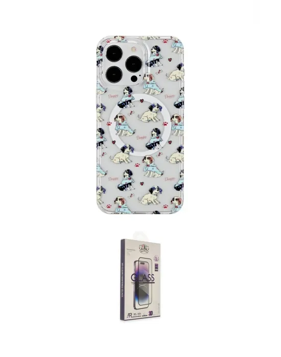 ieg™ iPhone 15 Pro Max Kılıf Pusula Form - Siyah Bilvis 3D Cam Ekran Koruyucu