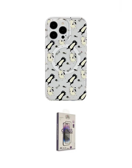 ieg™ iPhone 15 Pro Max Kılıf Pusula Form - Siyah Bilvis 3D Cam Ekran Koruyucu
