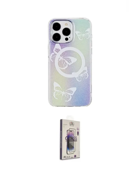 ieg™ iPhone 15 Pro Max Kılıf Pusula Form - Siyah Bilvis 3D Cam Ekran Koruyucu