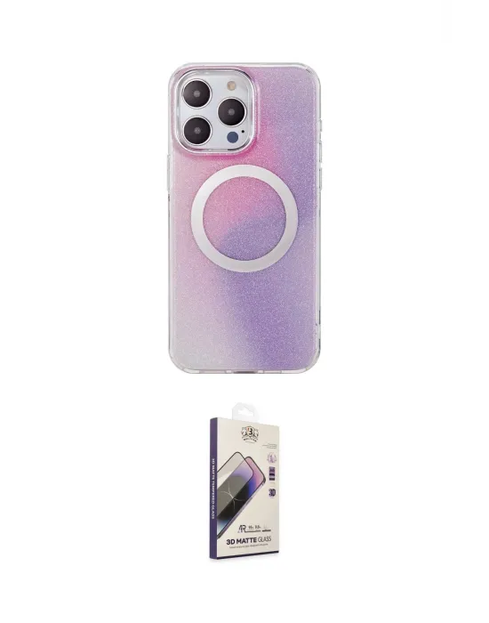 ieg™ iPhone 15 Pro Max Kılıf Pusula Form - Siyah Bilvis 3D Mat Cam Ekran Koruyucu